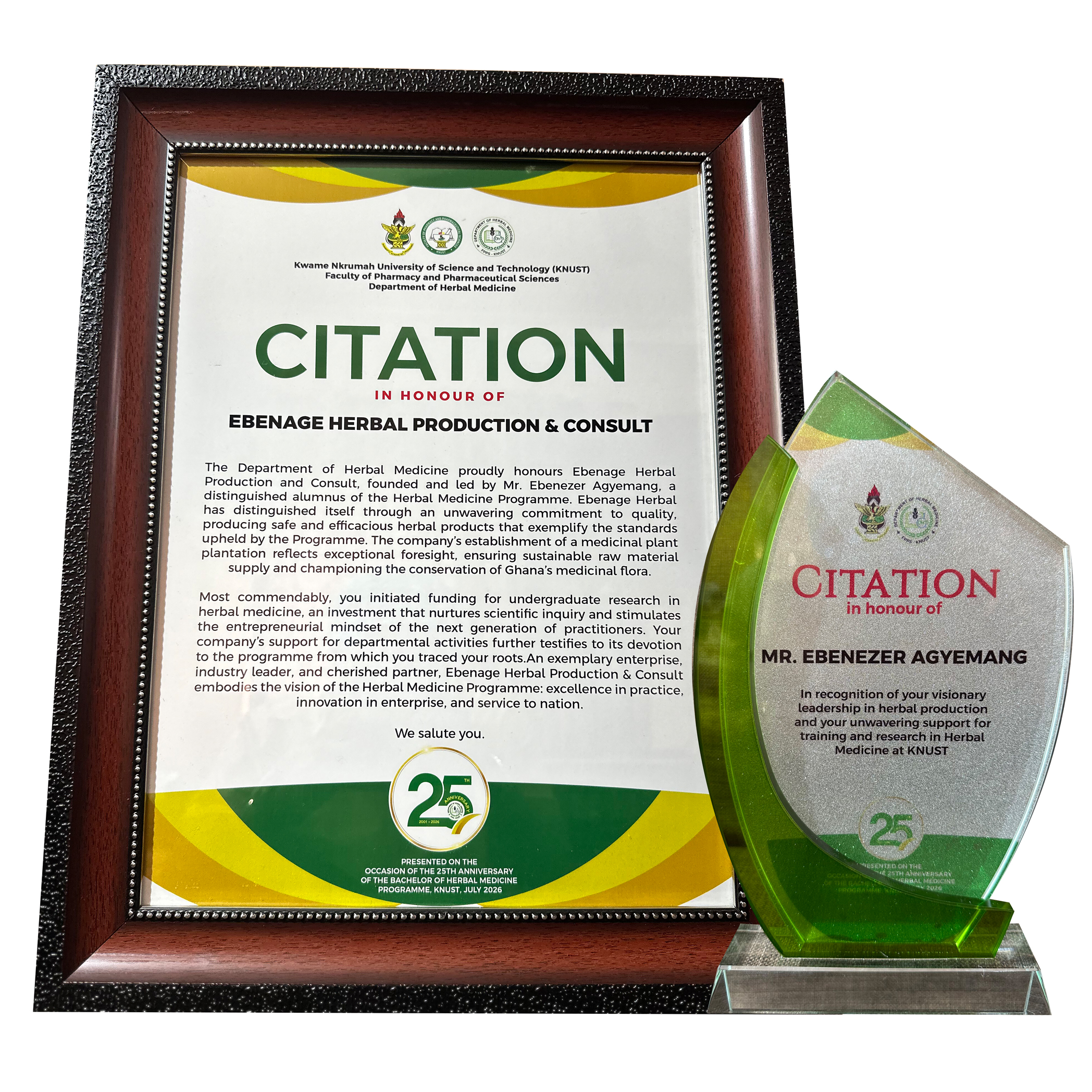 KNUST Honours Ebenage Herbal Production & Consult for Excellence in Herbal Medicine, Research, and National Development Published: July 23, 2026