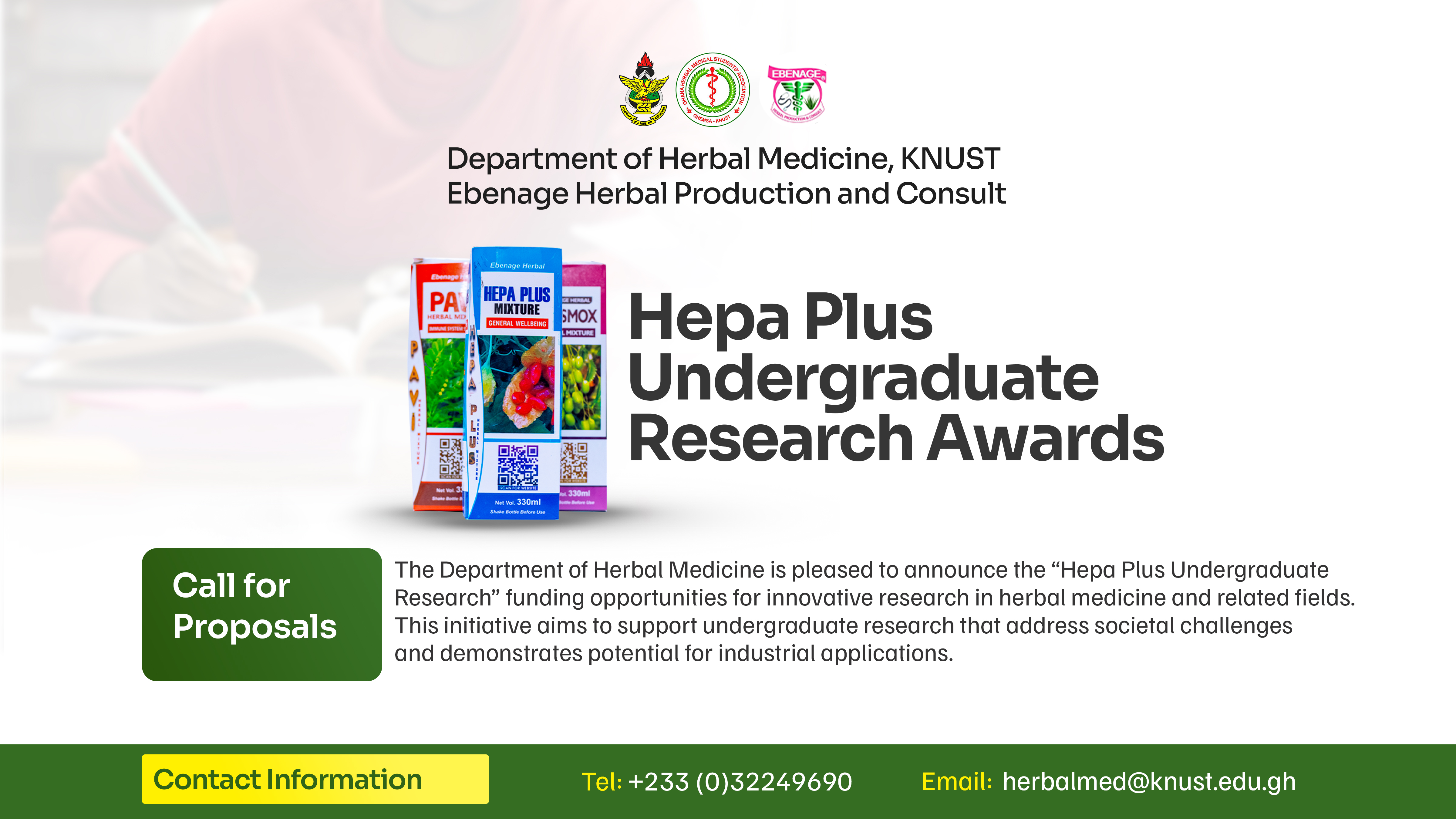 FROM LAB TO LEGACY: THE 2026 HEPA PLUS UNDERGRADUATE RESEARCH AWARDS ARE OPEN – AND YOUR IDEA COULD CHANGE HERBAL MEDICINE FOREVER  SOLELY SPONSORED BY HEPA PLUS | EBENAGE HERBAL PRODUCTION AND CONSULT